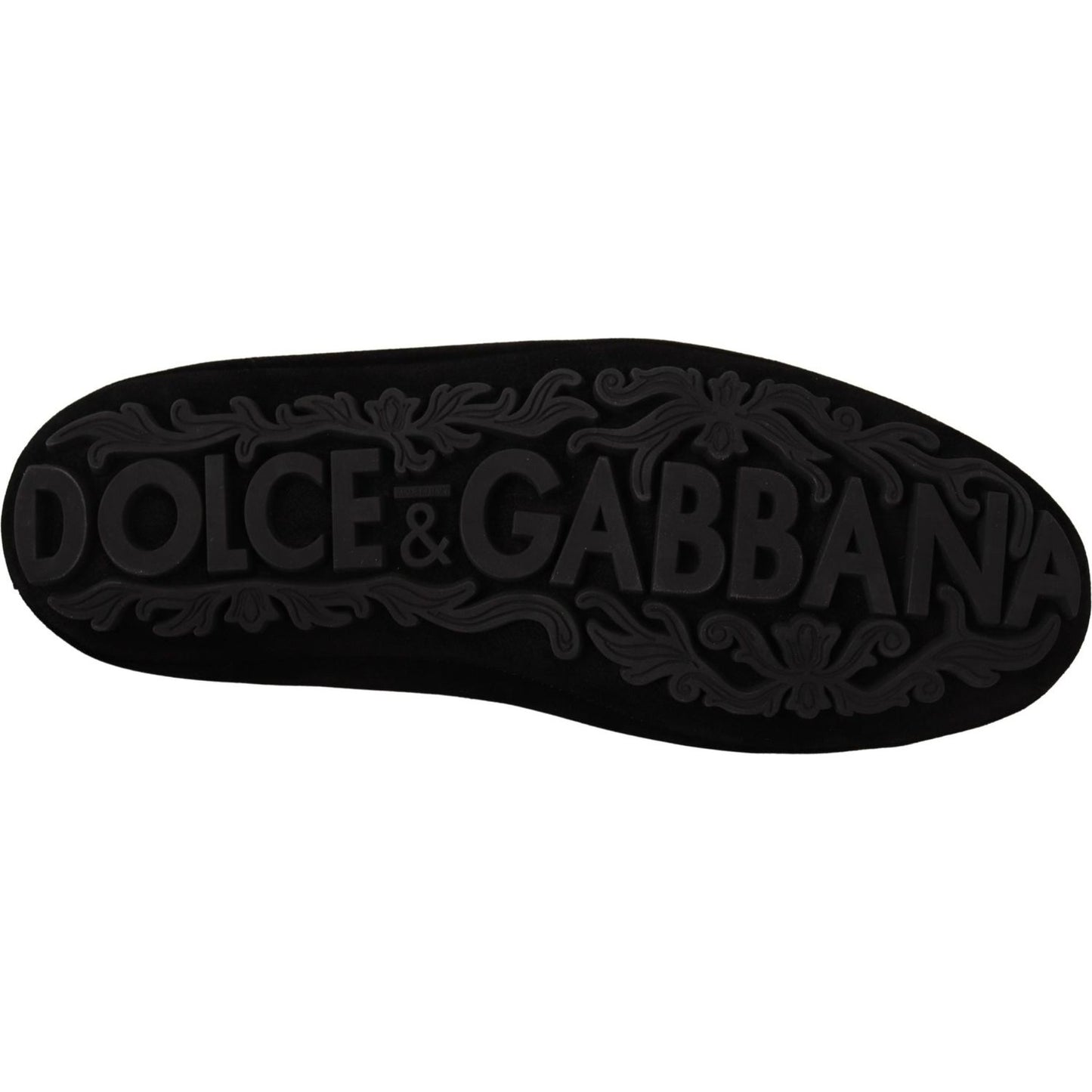Dolce & Gabbana Elegant Black Leather Loafer Slides with Gold Embroidery Dolce & Gabbana Black