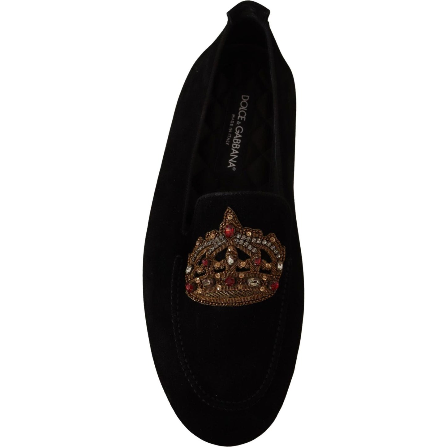 Dolce & Gabbana Elegant Black Leather Loafer Slides with Gold Embroidery Dolce & Gabbana Black