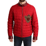 Dolce & Gabbana Red Brocade Bomber Gold Crown Logo Coat Jacket JKT2903-IT48