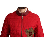 Dolce & Gabbana Red Brocade Bomber Gold Crown Logo Coat Jacket JKT2903-IT48