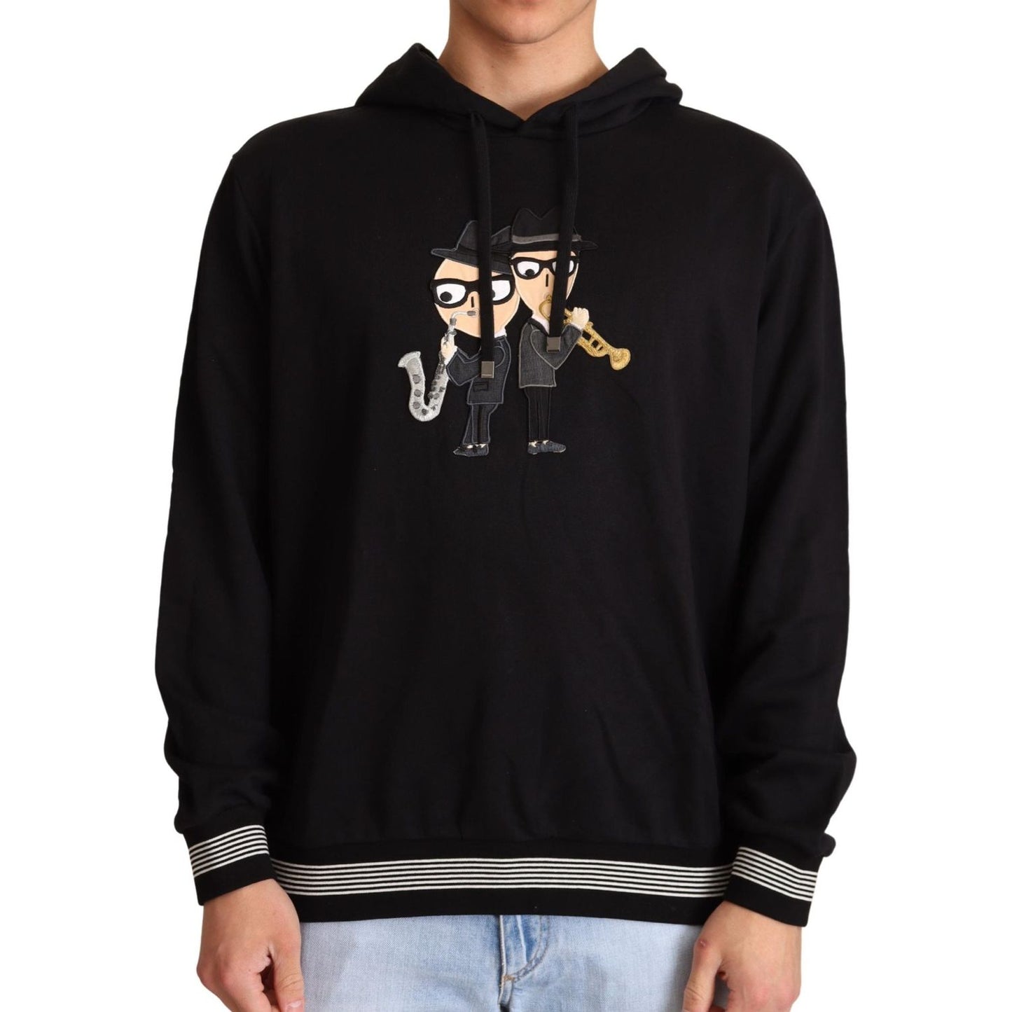 Dolce & Gabbana Elegant Embroidered Black Cotton Sweater Dolce & Gabbana Black