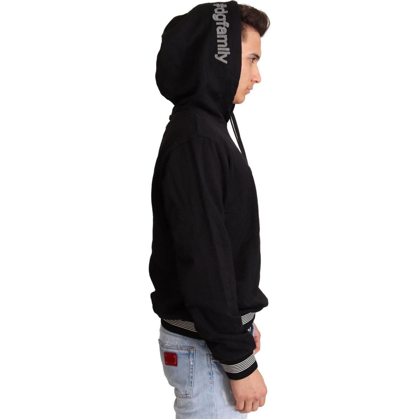 Dolce & Gabbana Elegant Embroidered Black Cotton Sweater Dolce & Gabbana Black