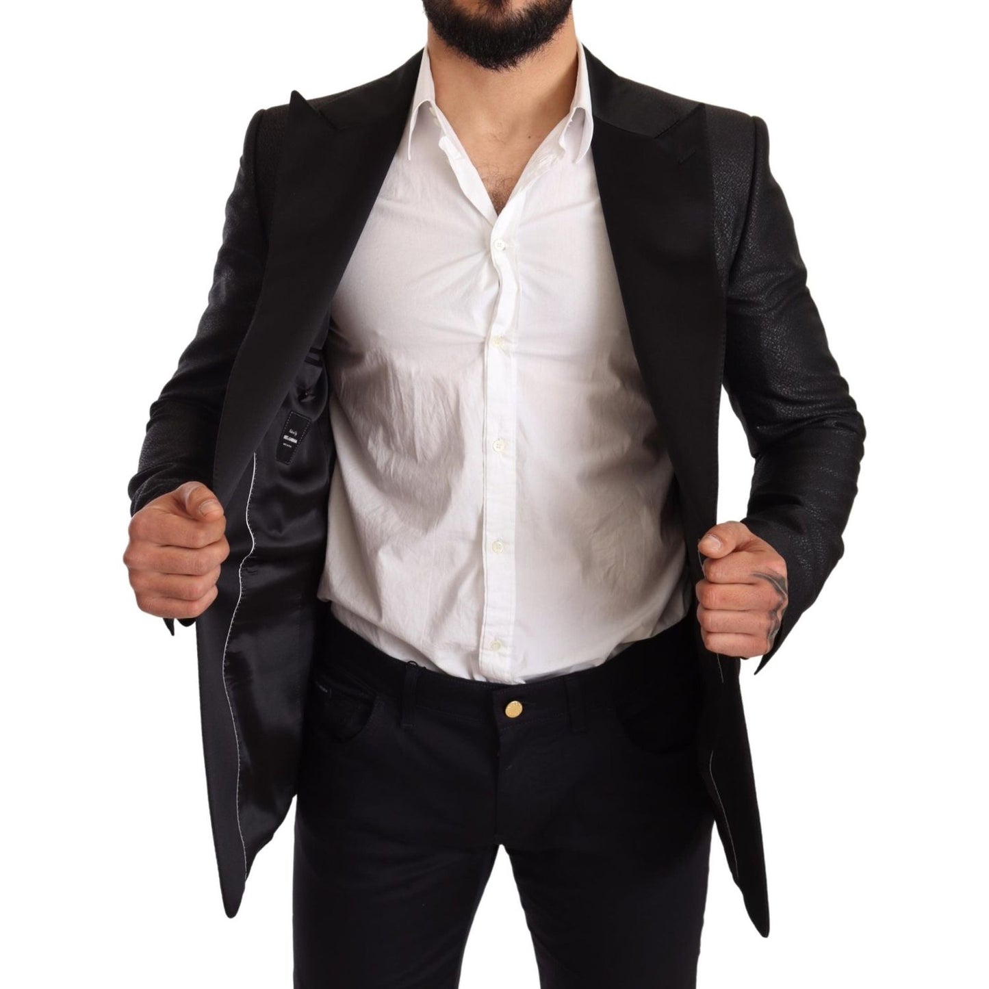 Dolce & Gabbana Elegant Black Metallic Slim Fit Blazer Jacket Blazer Jacket Dolce & Gabbana Black