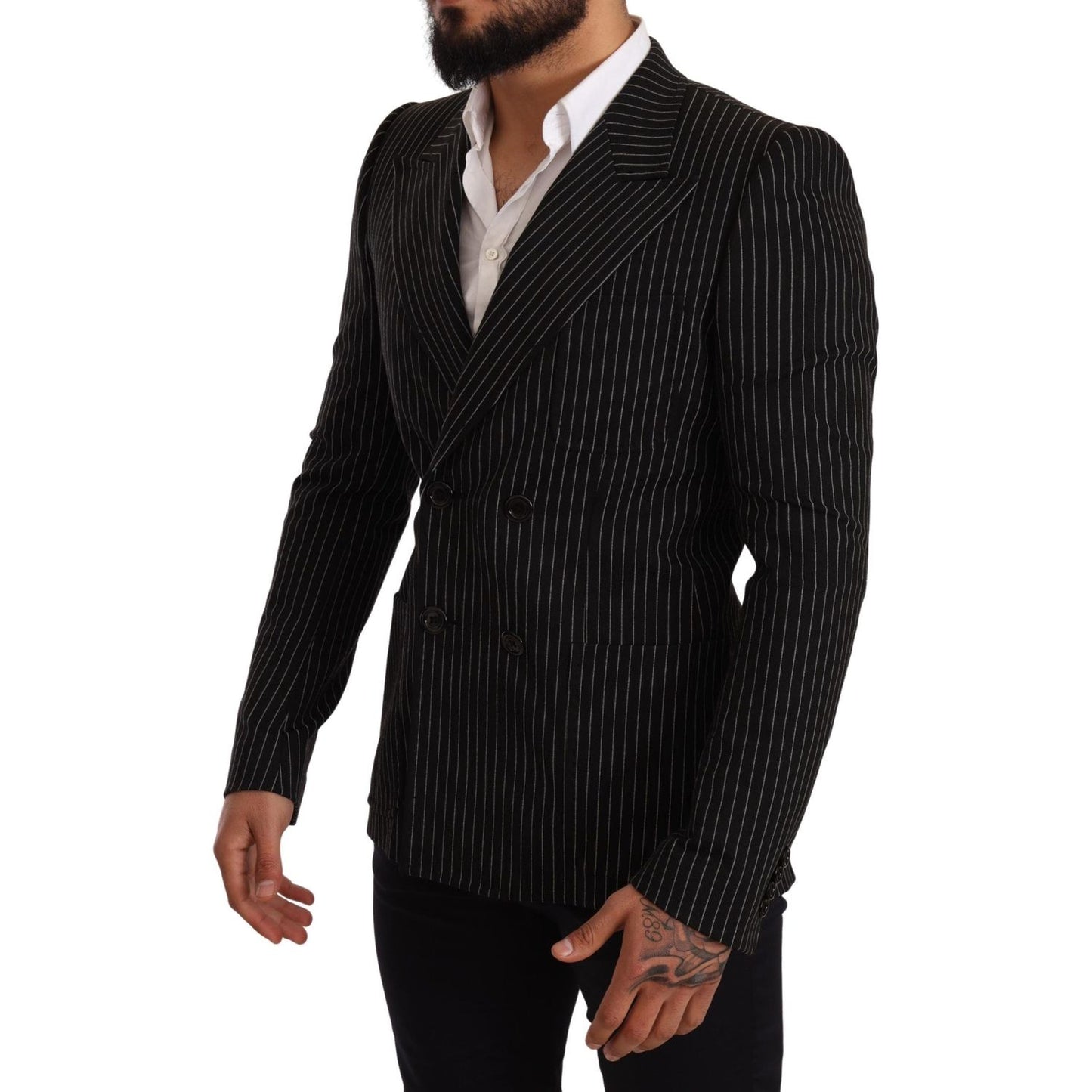 Dolce & Gabbana Elegant Striped Wool Blazer with Silk Lining Dolce & Gabbana Black