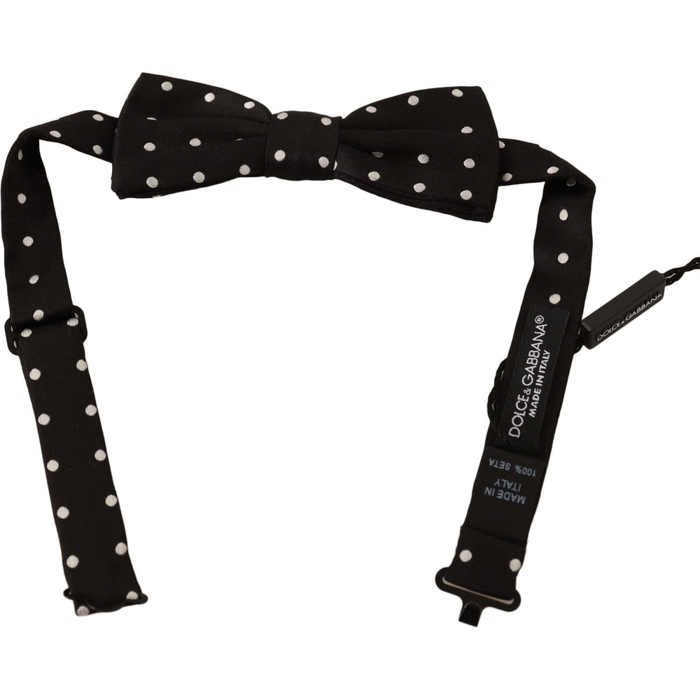 Dolce & Gabbana Black White Polka Dot Silk Adjustable Neck Papillon Bow Tie FT3503