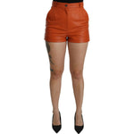 Dolce & Gabbana Orange Leather High Waist Hot Pants Shorts SKI1385-40