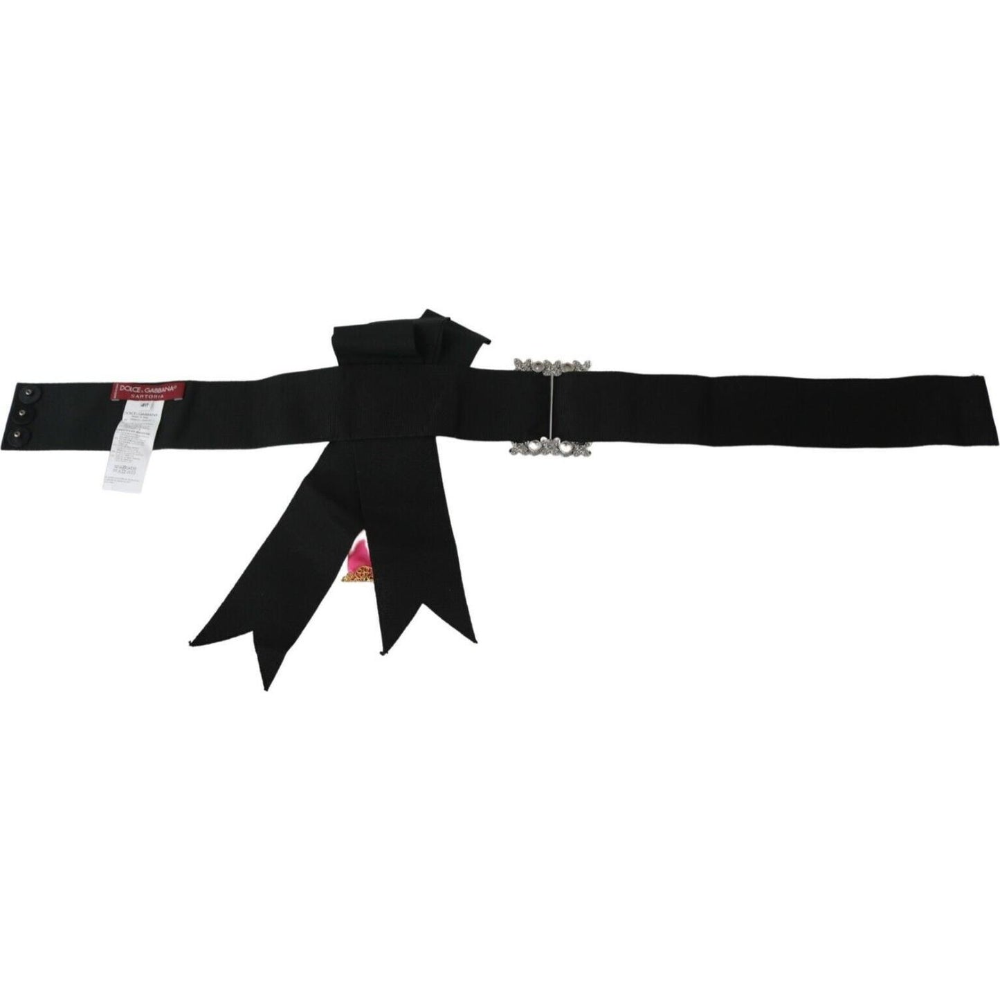 Dolce & Gabbana Elegant Floral Crystal Ribbon Waist Belt WOMAN BELTS Dolce & Gabbana Black