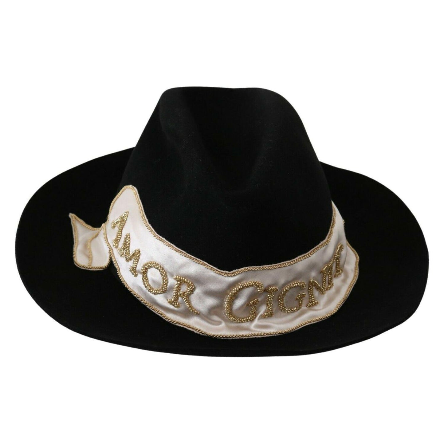 Dolce & Gabbana Elegant Black Lapin Wide Brim Panama Hat WOMAN HATS Dolce & Gabbana Dark Gray