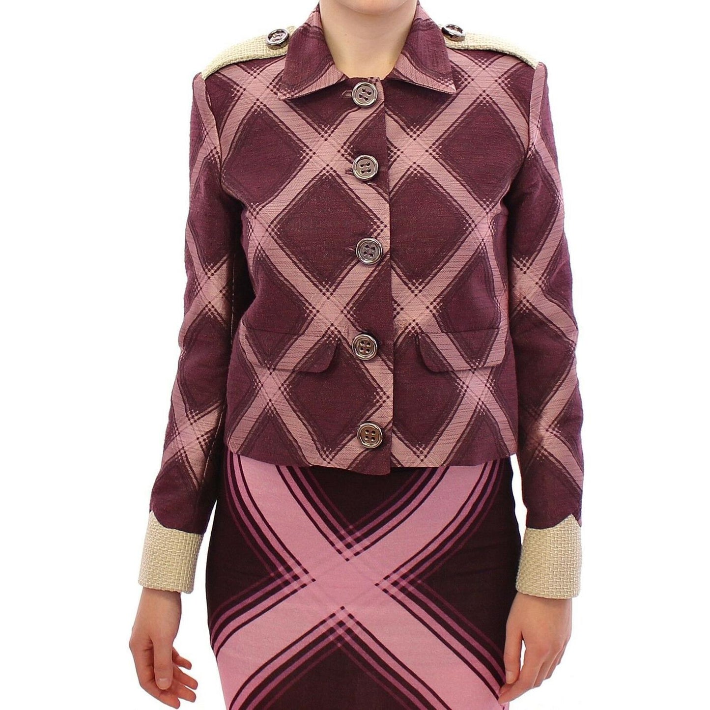 House of Holland Elegant Multicolor Check Print Jacket WOMAN COATS & JACKETS House of Holland Dark Slate Gray