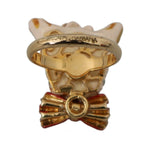 Dolce & Gabbana Gold Brass Resin Beige Dog Pet Branded Accessory Ring SMY2256- 50