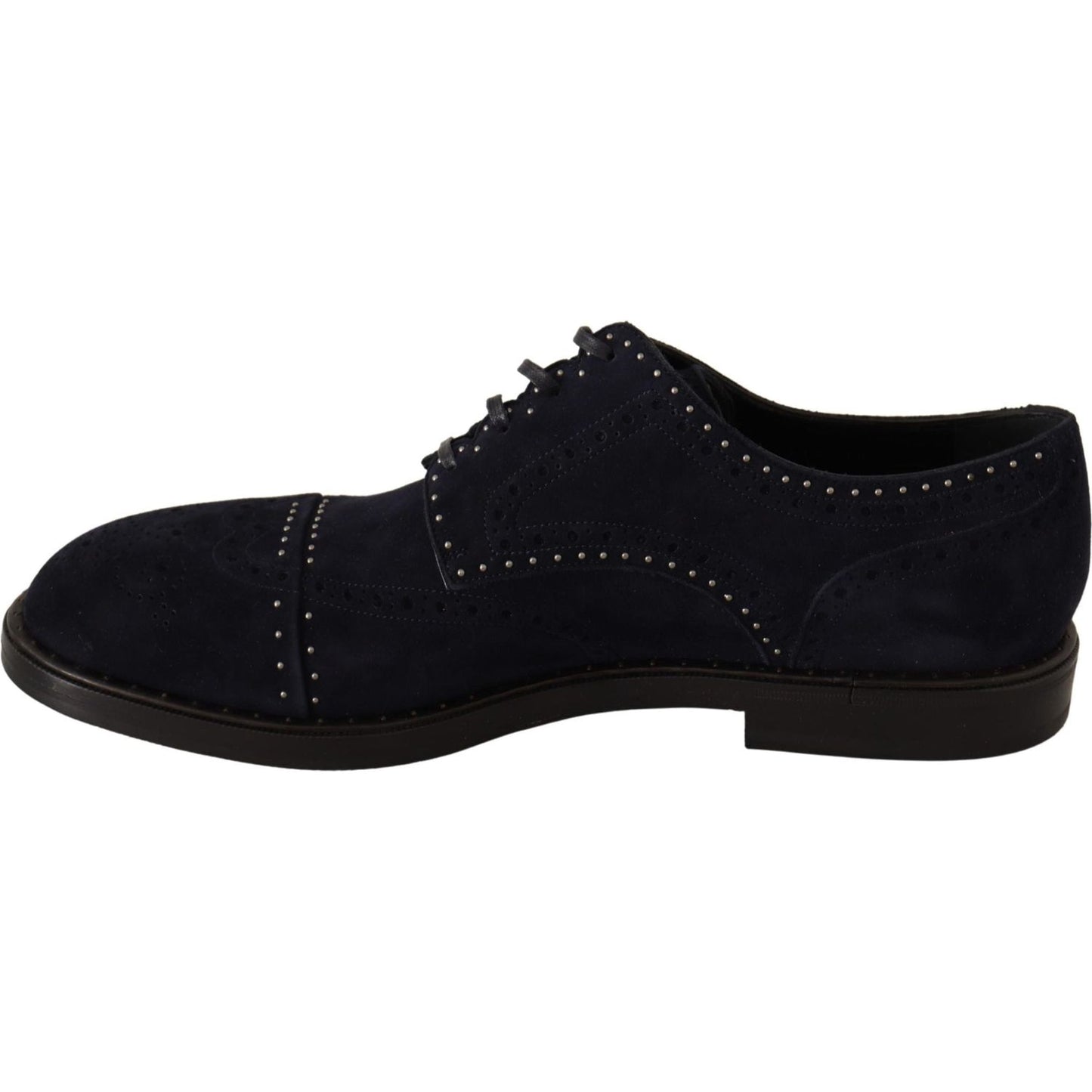 Dolce & Gabbana Blue Suede Leather Derby Studded Shoes Dress Shoes