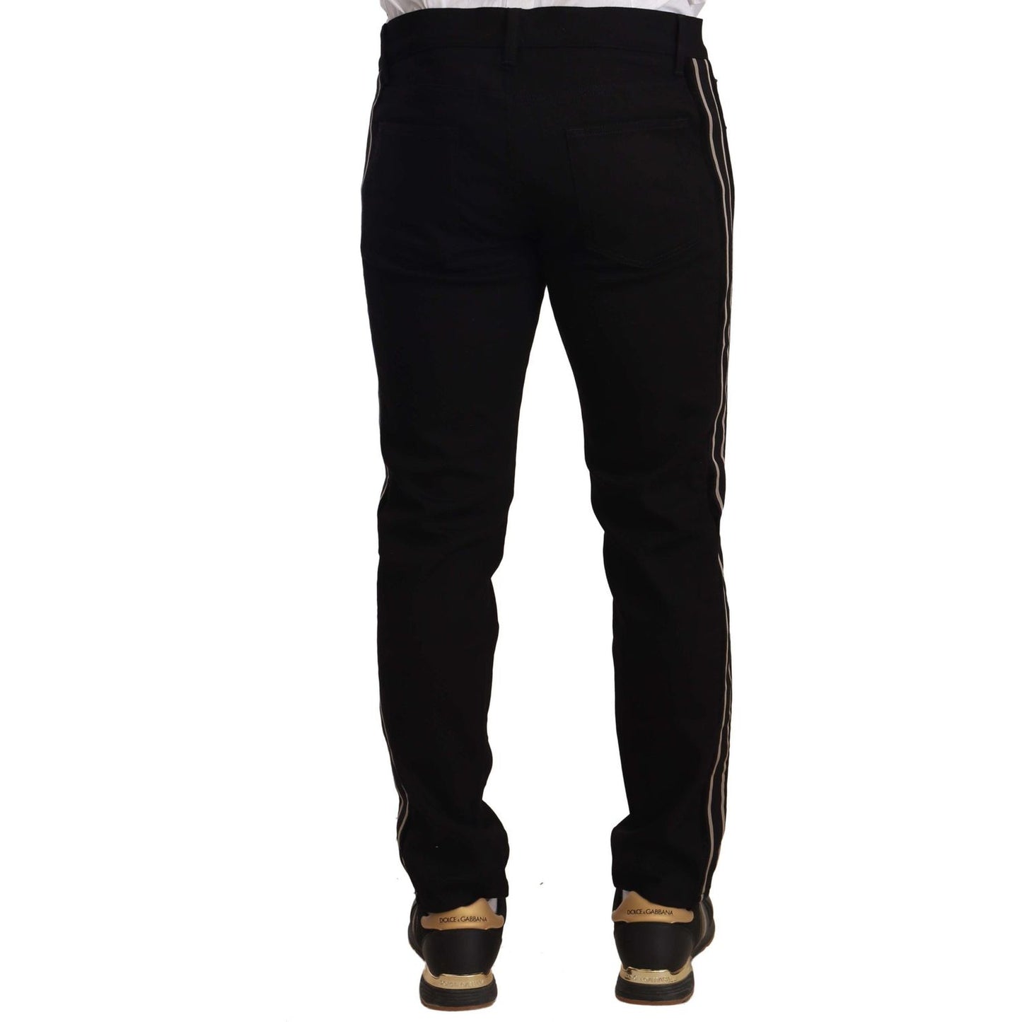 Dolce & Gabbana Heraldic Embroidered Slim Fit Black Jeans Jeans & Pants Dolce & Gabbana Black