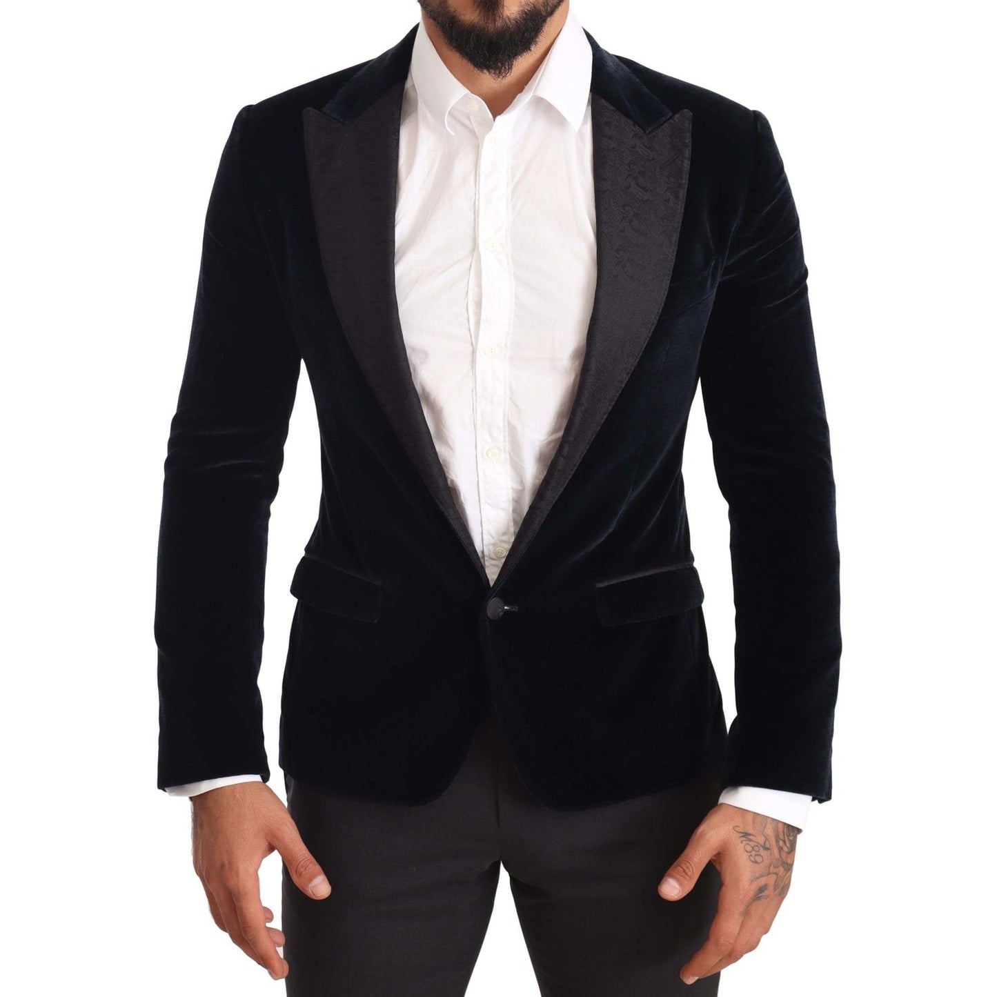 Dolce & Gabbana Elegant Two-Piece Velvet Suit in Blue Dolce & Gabbana Light Gray