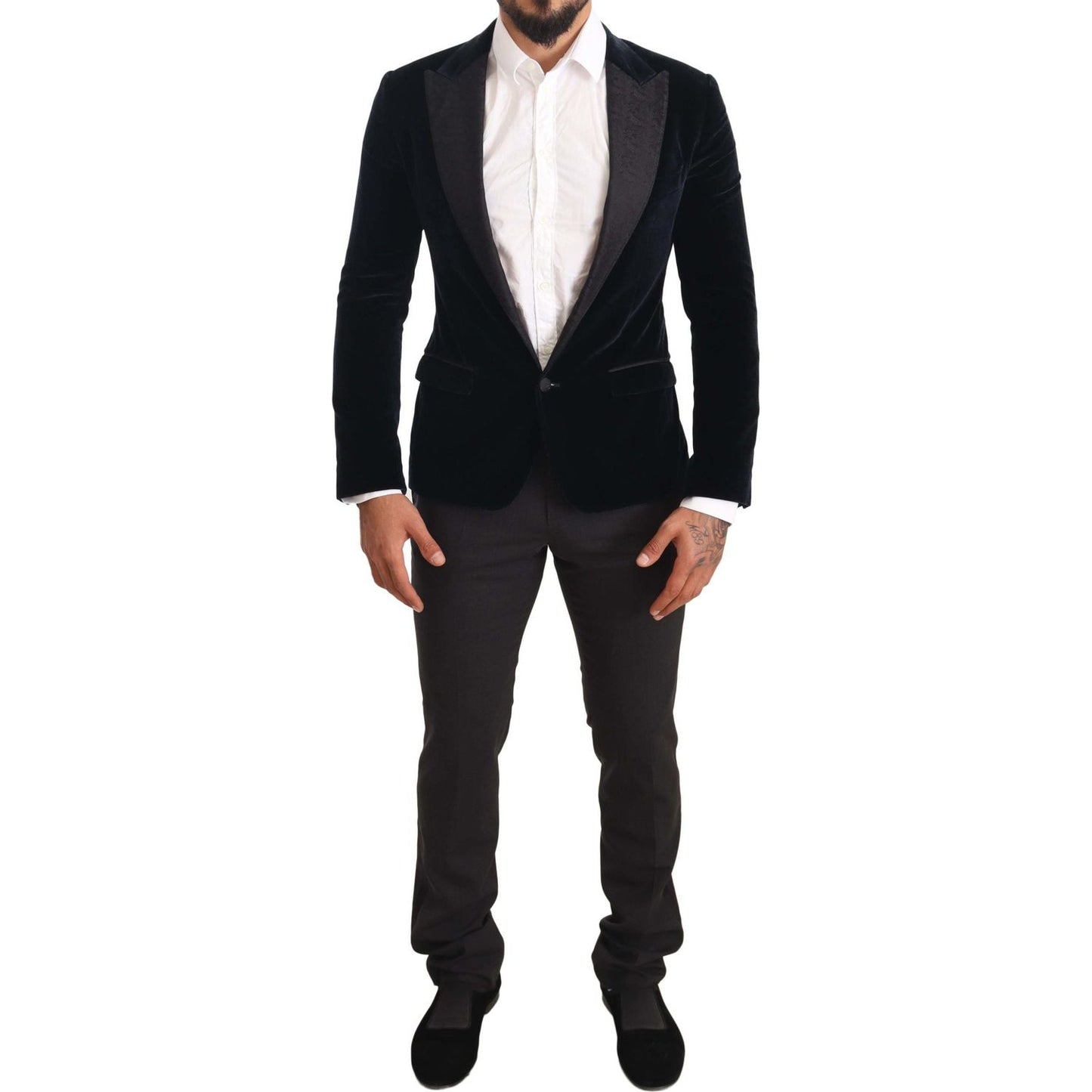 Dolce & Gabbana Elegant Two-Piece Velvet Suit in Blue Dolce & Gabbana Black