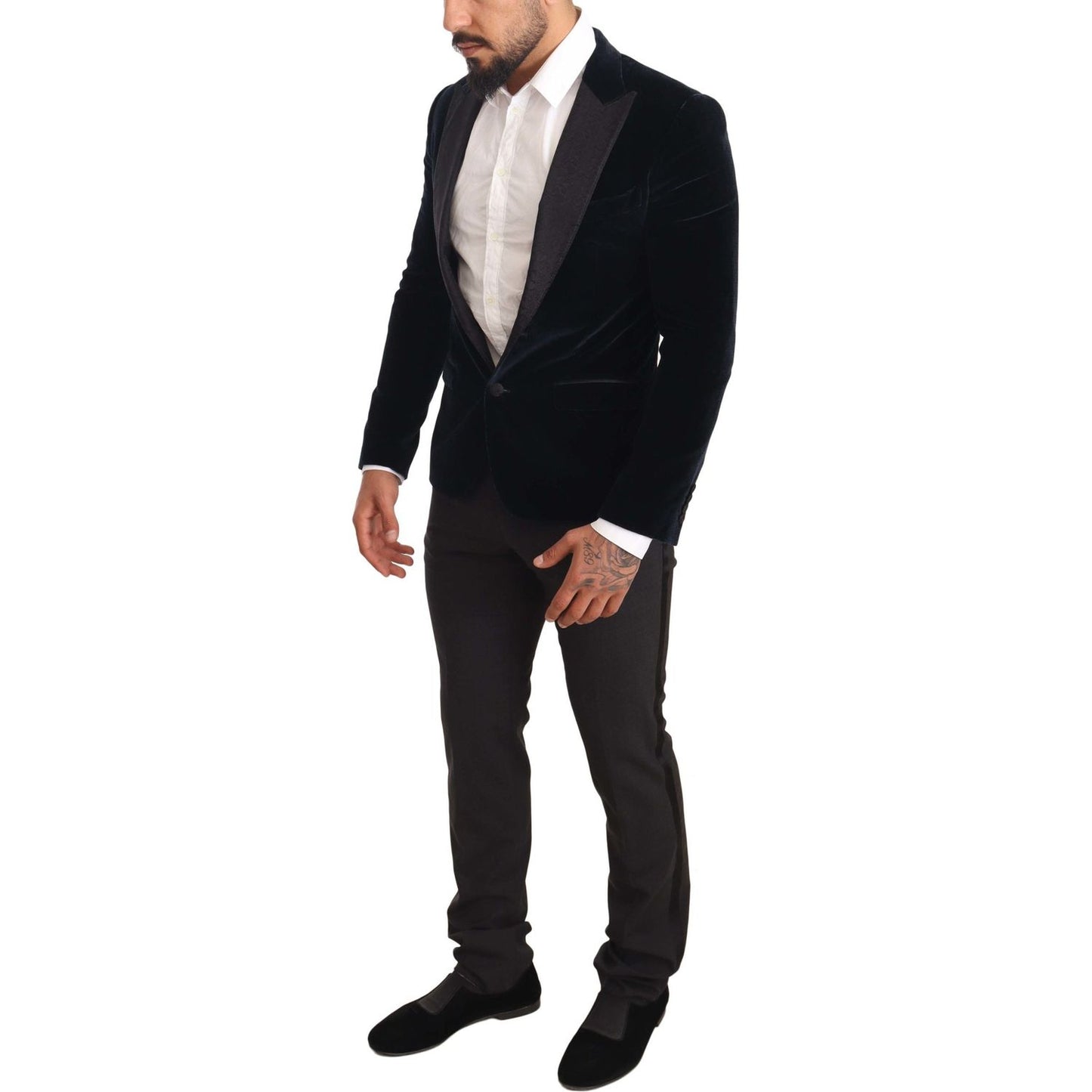 Dolce & Gabbana Elegant Two-Piece Velvet Suit in Blue Dolce & Gabbana Black