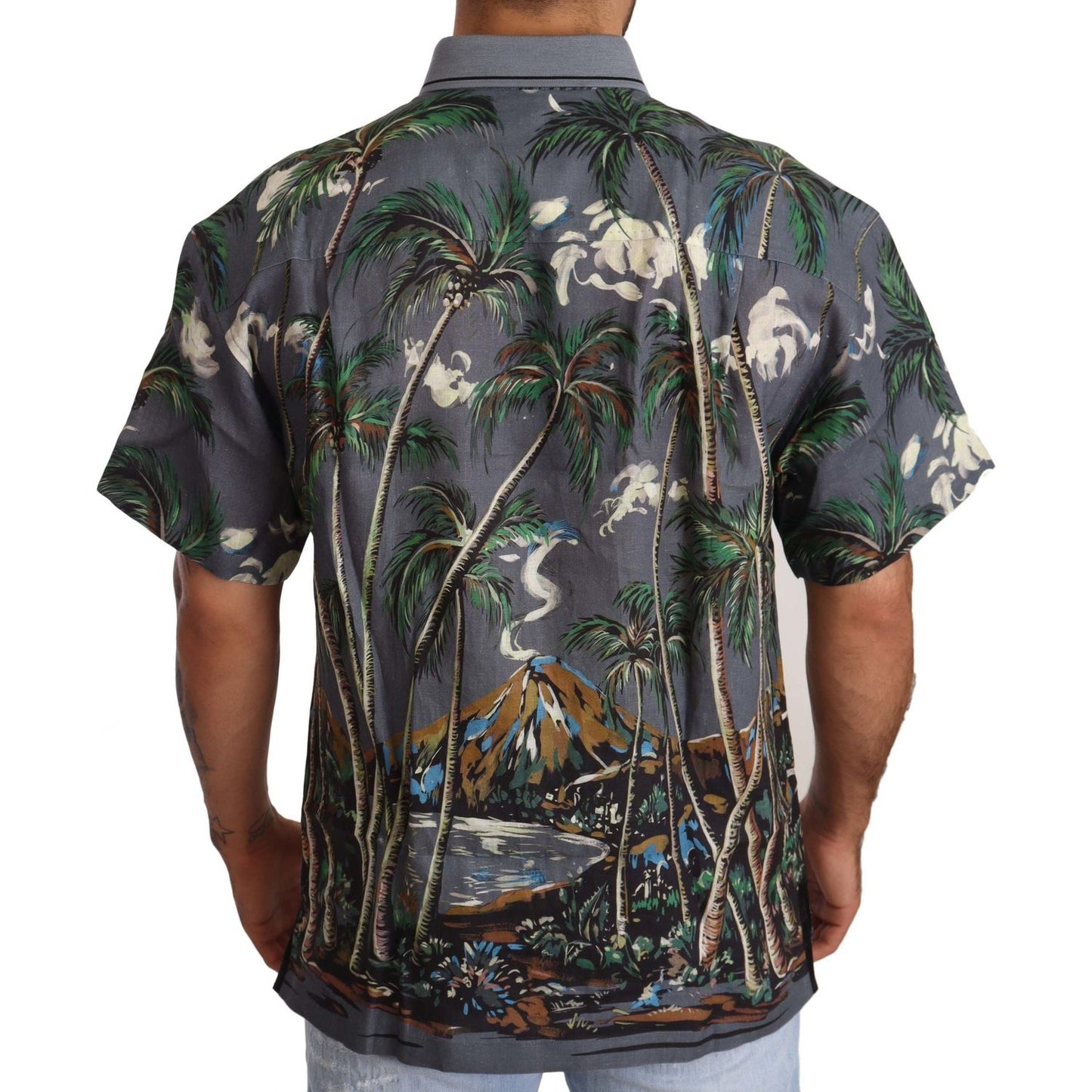 Dolce & Gabbana Tropical Elegance Linen Silk Men's Shirt Dolce & Gabbana Dark Slate Gray