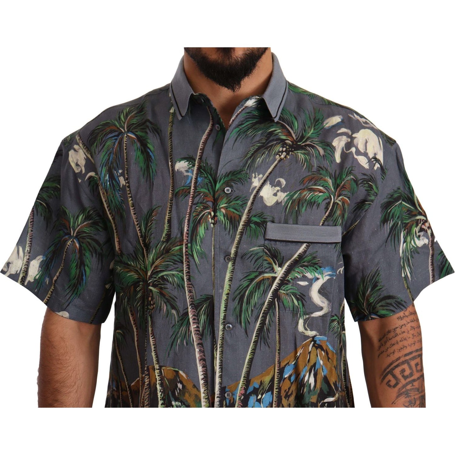 Dolce & Gabbana Tropical Elegance Linen Silk Men's Shirt Dolce & Gabbana Dark Slate Gray