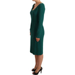 Dolce & Gabbana Green Stretch Crepe Crystal Midi Dress DR28131- 44