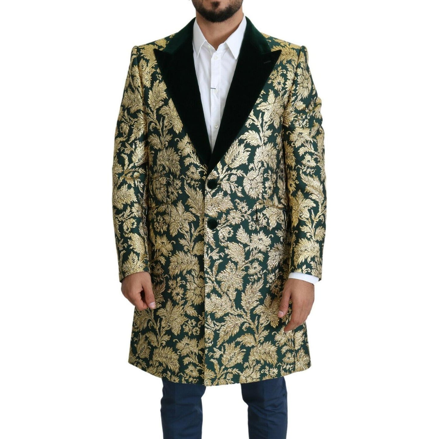Dolce & Gabbana Elegant Gold Green Jacquard Sicilia Jacket Dolce & Gabbana Dark Slate Gray