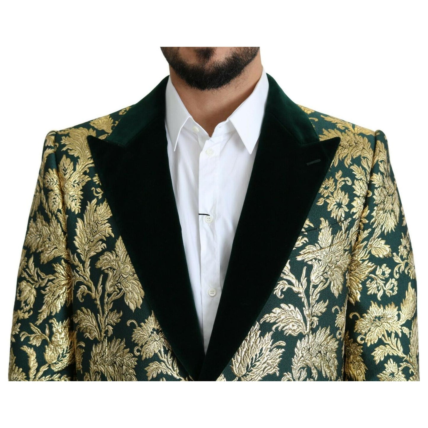 Dolce & Gabbana Elegant Gold Green Jacquard Sicilia Jacket Dolce & Gabbana Light Gray