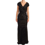 Dolce & Gabbana Black Sequined Open Shoulder Long Gown Dress DR28222-36