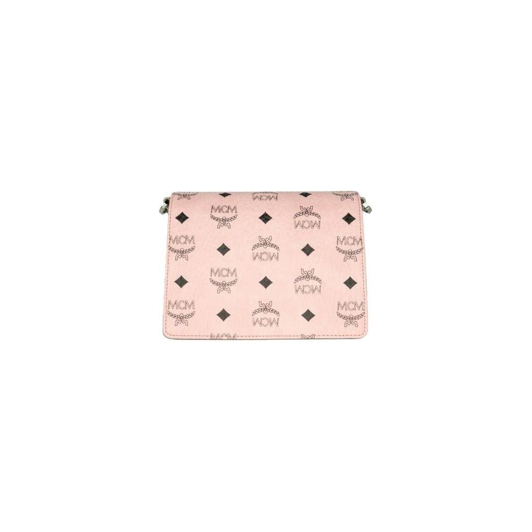MCM Signature Soft Pink Diamond Logo Leather Mini Flap Lock Crossbody Handbag MCM Bisque