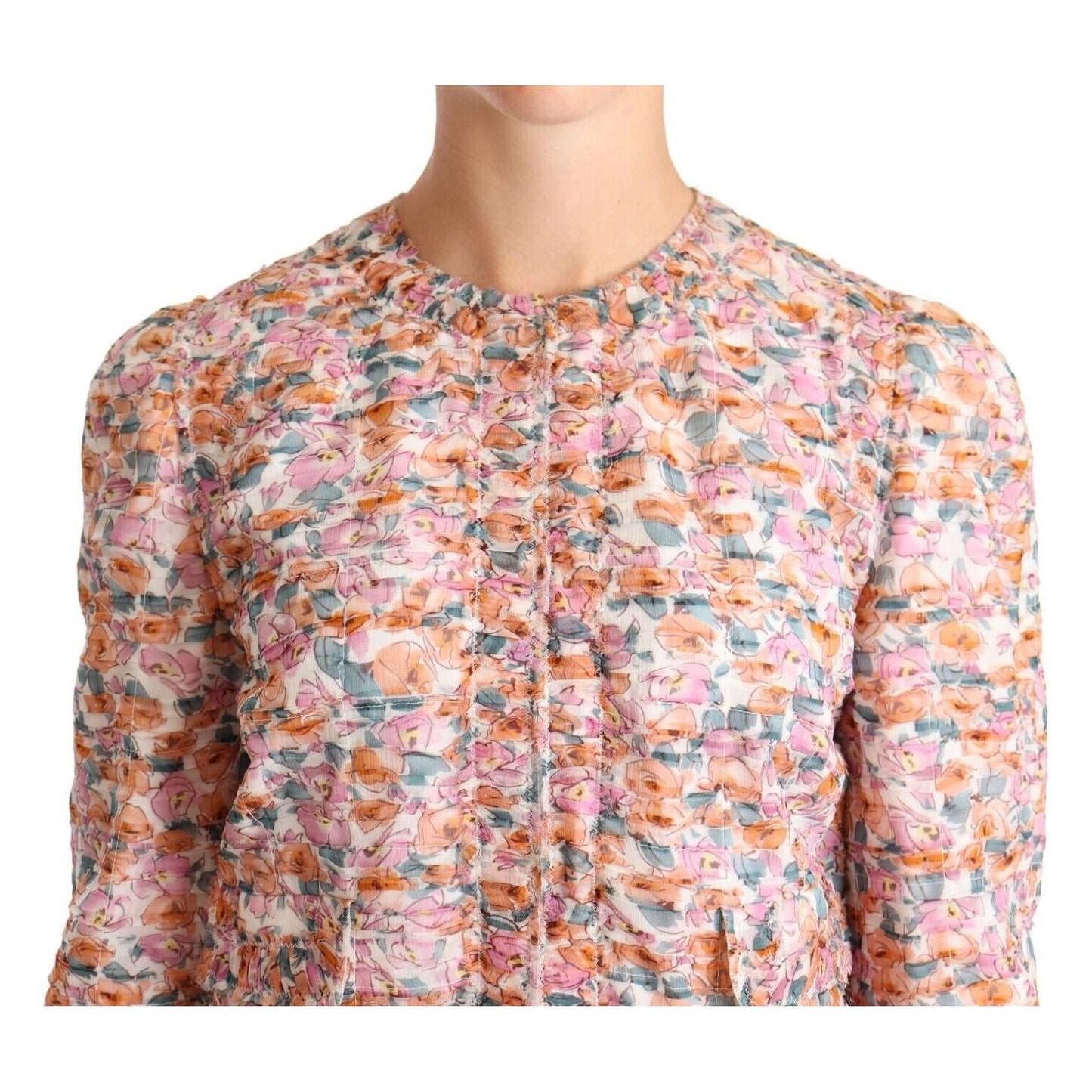 Dolce & Gabbana Elegant Floral Silk Trench Coat WOMAN COATS & JACKETS Dolce & Gabbana Gray