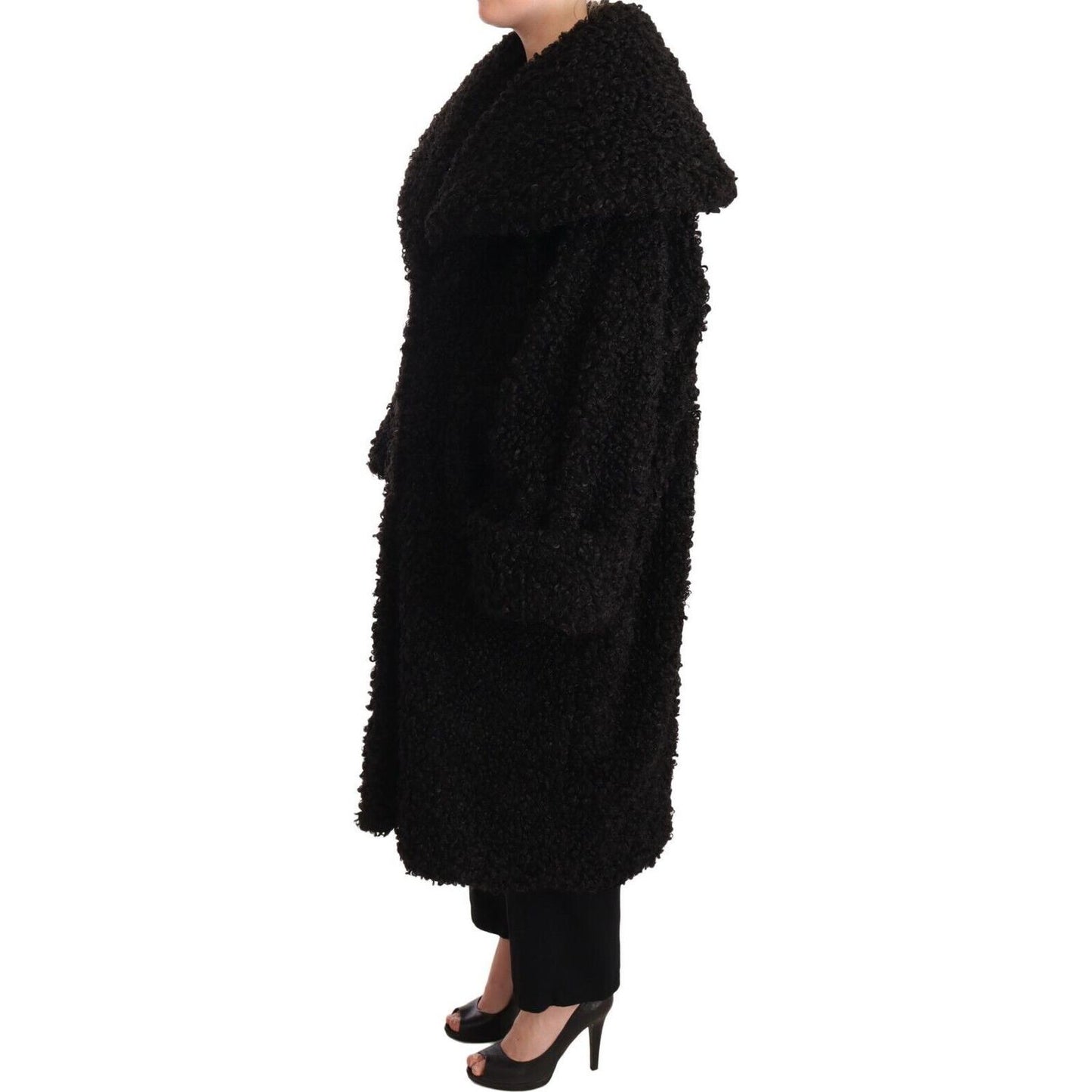 Dolce & Gabbana Black Polyester Fur Trench Coat Jacket WOMAN COATS & JACKETS