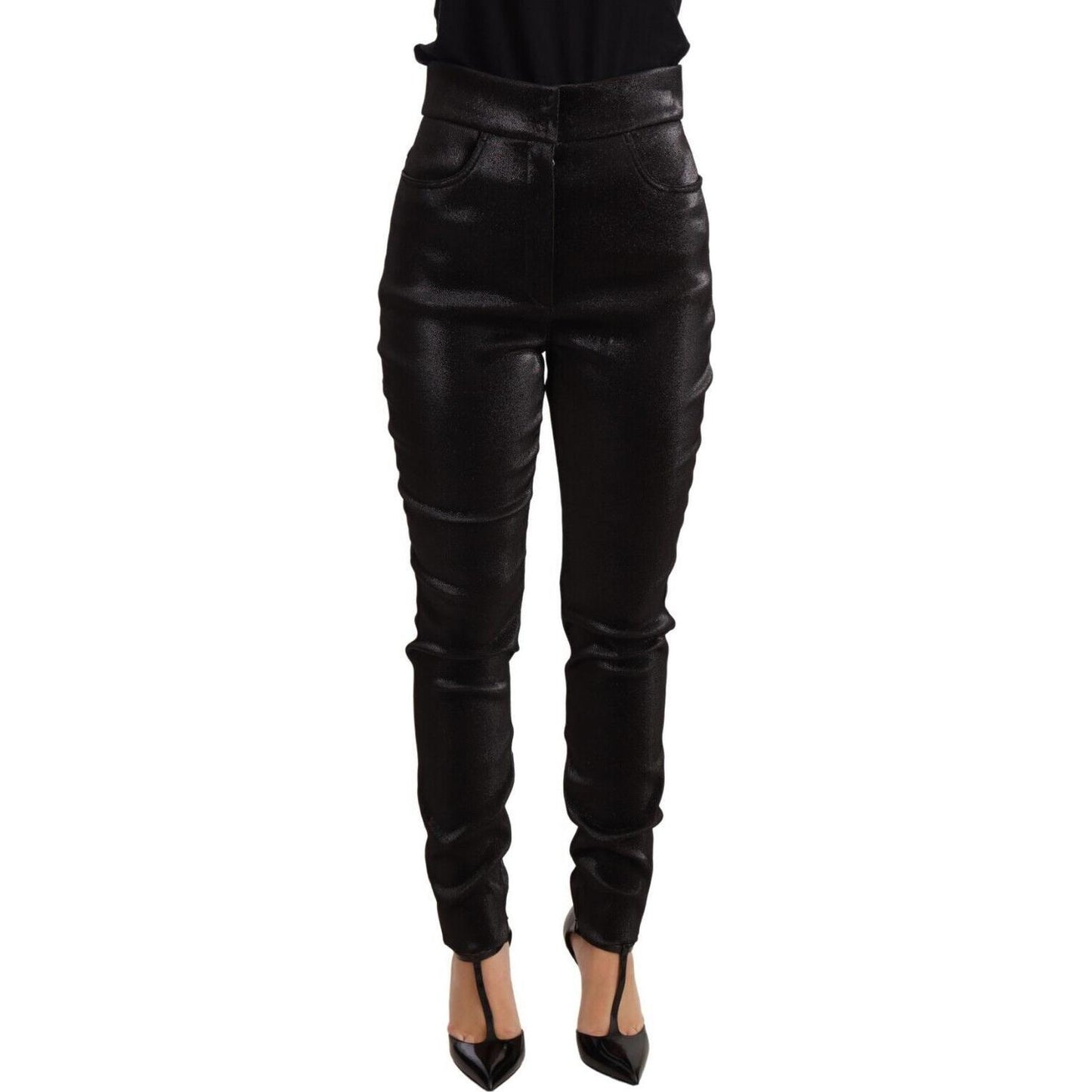 Dolce & Gabbana Black Silver Lurex Thread Cotton Stretch Pants Jeans & Pants