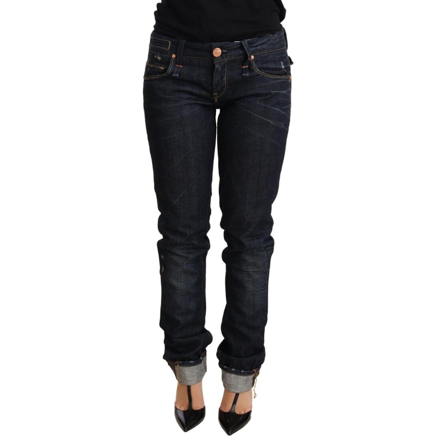 Acht Elegant Low Waist Skinny Dark Blue Jeans Jeans & Pants Acht Black