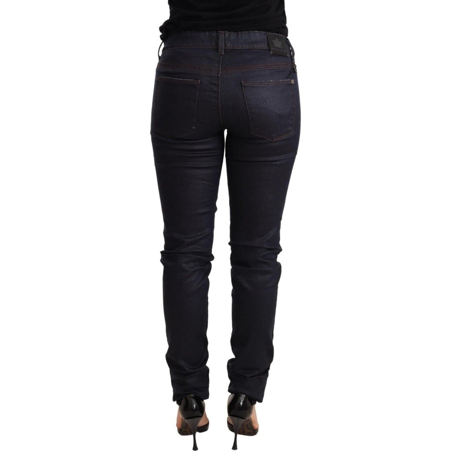 Ermanno Scervino Chic Dark Blue Low Waist Skinny Jeans Jeans & Pants Ermanno Scervino Black