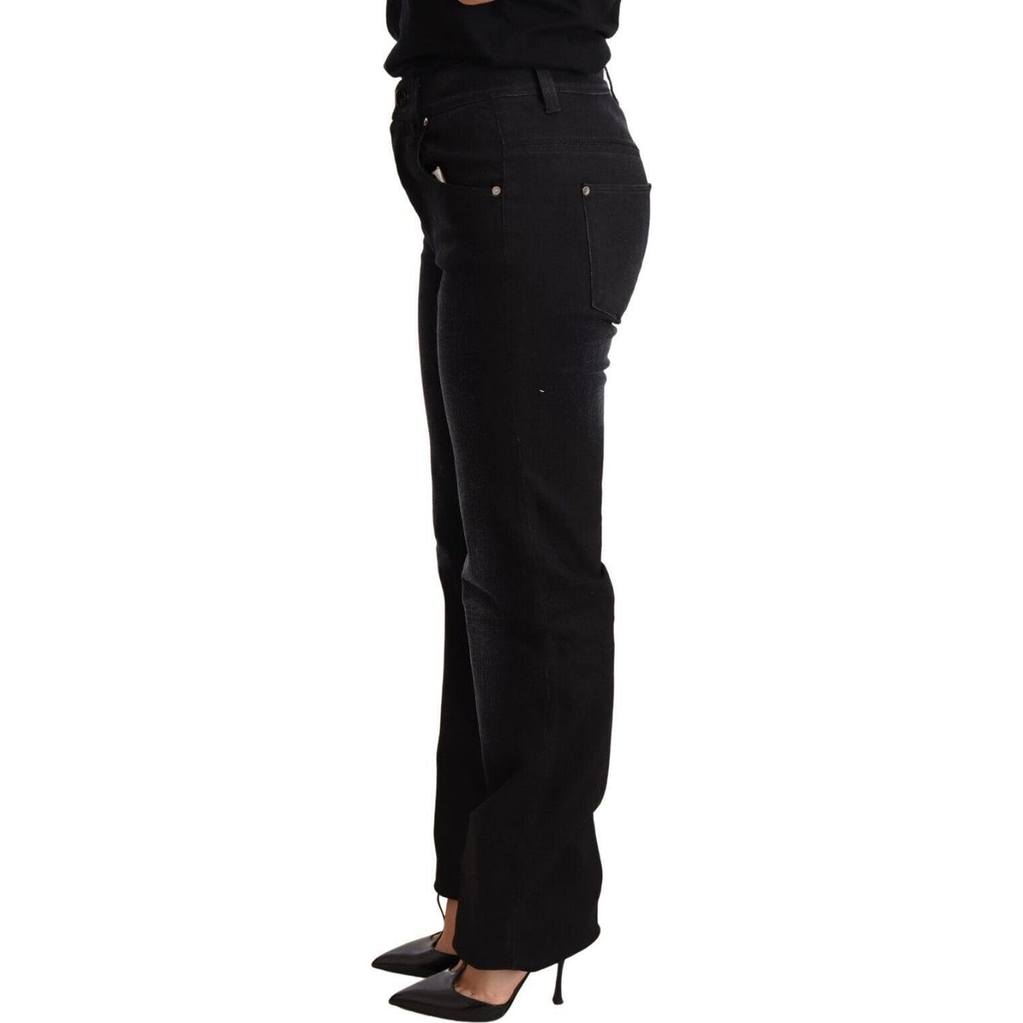 Ermanno Scervino Chic Black Washed Straight Cut Jeans Jeans & Pants Ermanno Scervino Black