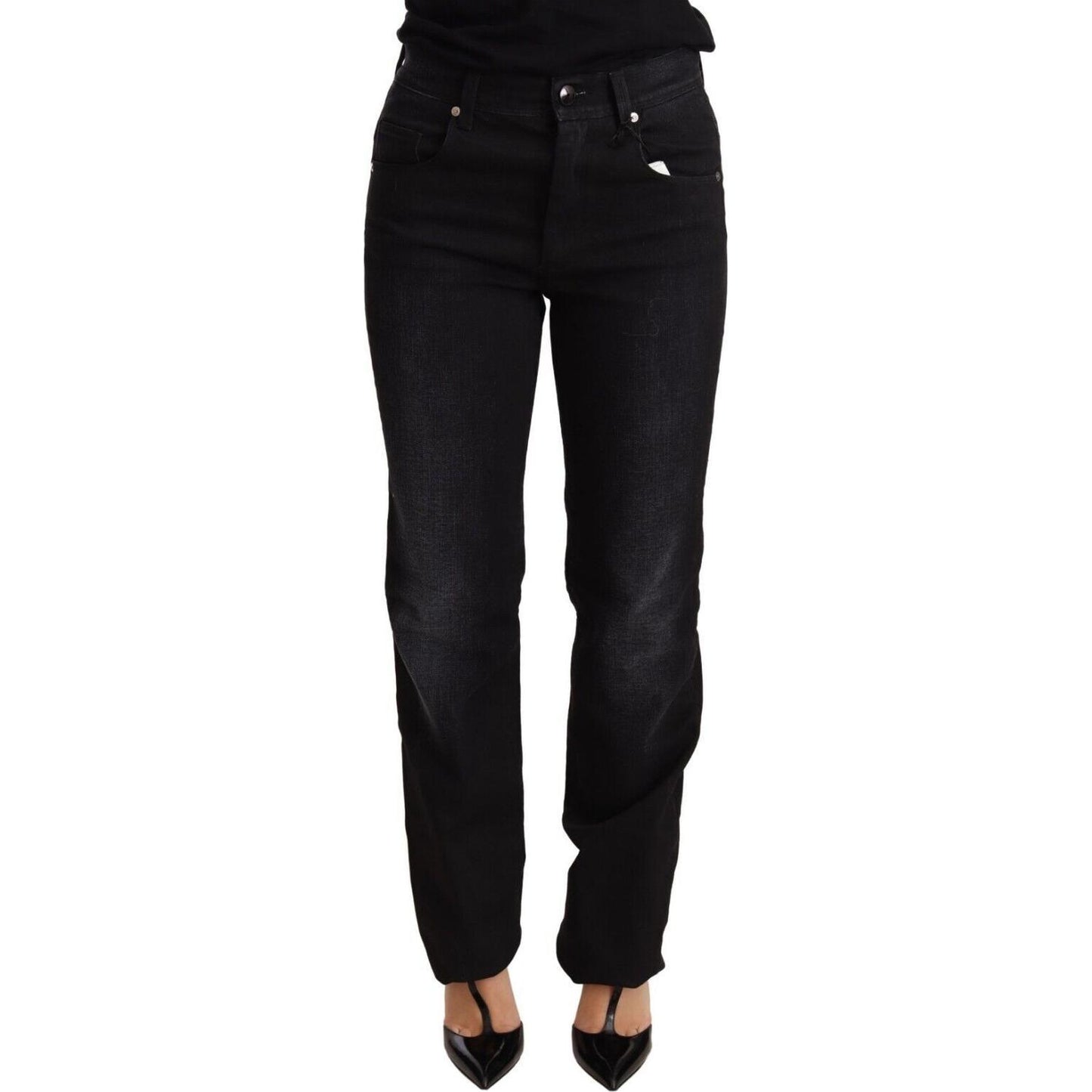 Ermanno Scervino Chic Black Washed Straight Cut Jeans Jeans & Pants Ermanno Scervino Black