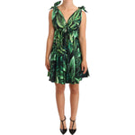 Dolce & Gabbana Green Leaves Print Cotton Flared Mini Dress DR28286-38