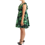 Dolce & Gabbana Green Leaves Print Cotton Flared Mini Dress DR28286-38