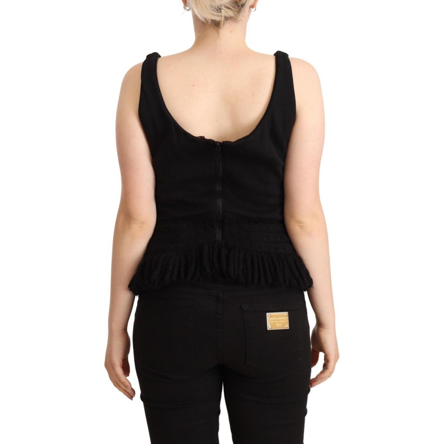 Ermanno Scervino Chic Sleeveless Designer Tank Top in Black WOMAN TOPS AND SHIRTS Ermanno Scervino Black