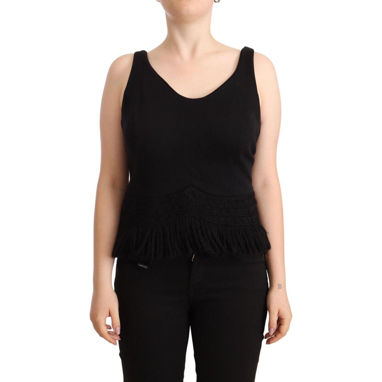 Ermanno Scervino Chic Sleeveless Designer Tank Top in Black WOMAN TOPS AND SHIRTS Ermanno Scervino Black