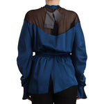 Masha Ma Blue Silk Long Sleeves Elastic Waist Top Blouse TSH7440 - 38