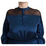 Masha Ma Blue Silk Long Sleeves Elastic Waist Top Blouse TSH7440 - 38