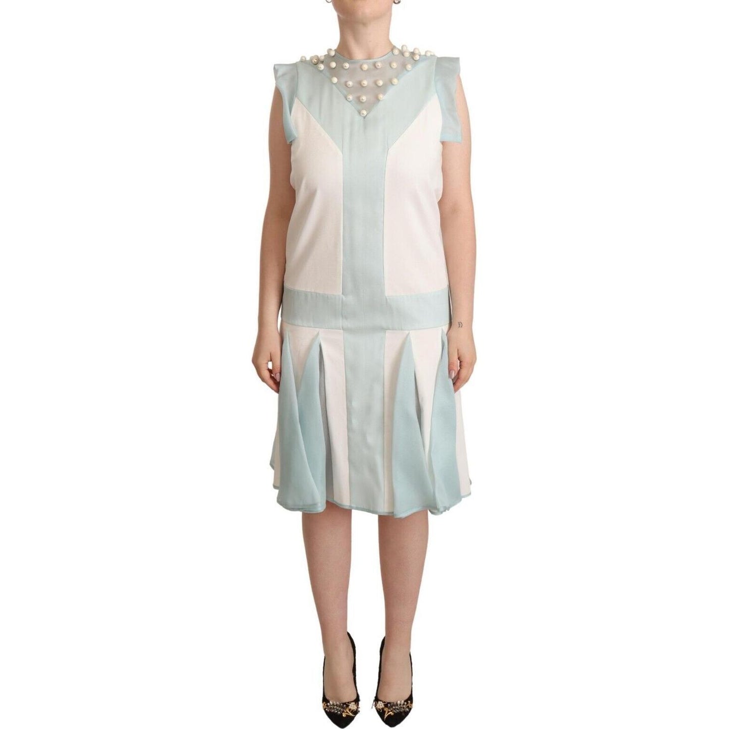 Sergei Grinko Embroidered Pearl Shift Dress Distinction WOMAN DRESSES Sergei Grinko Light Gray