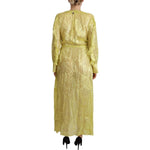 Patrizia Pepe Yellow Silk Long Sleeves Plunging Maxi Dress DR28537 - 40