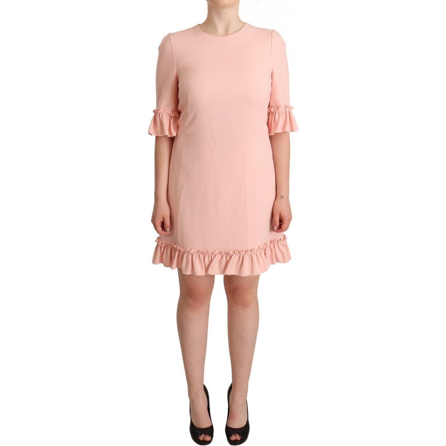 Dolce & Gabbana Pink Ruffled Sleeves Viscose Sheath Dress DR28263 - 44