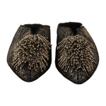 Paola D'Arcano Gold Jacquard Leather Embellished Slip On Shoes LA9437 - 36
