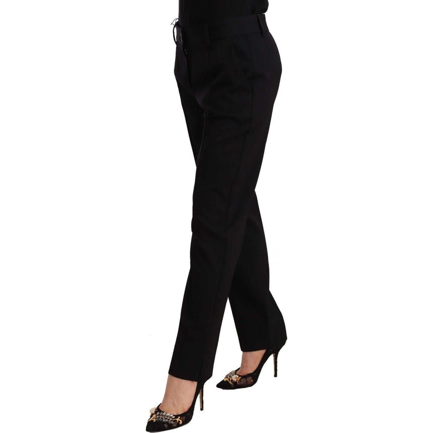 Dolce & Gabbana Black Mid Waist Skinny Trouser Wool Pants PAN72309 - 40