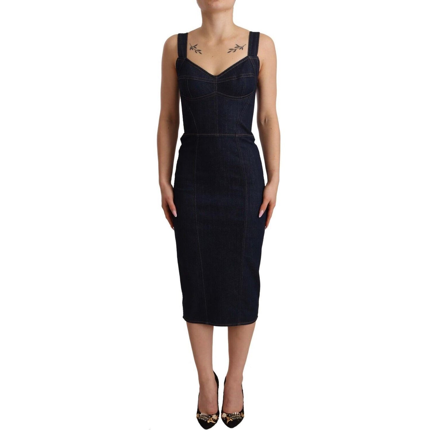 Dolce & Gabbana Dark Blue Cotton Denim Sheath Midi Dress DR28255 - 38