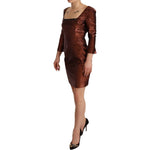 GF Ferre Metallic Brown Long Sleeves Square Neck Sheath Dress DR28542 - 40
