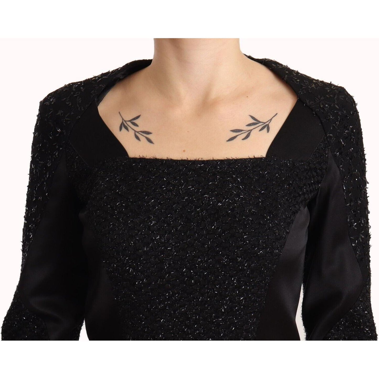 Masha Ma Black Studs Embellished Long Sleeves Sheath Midi Dress