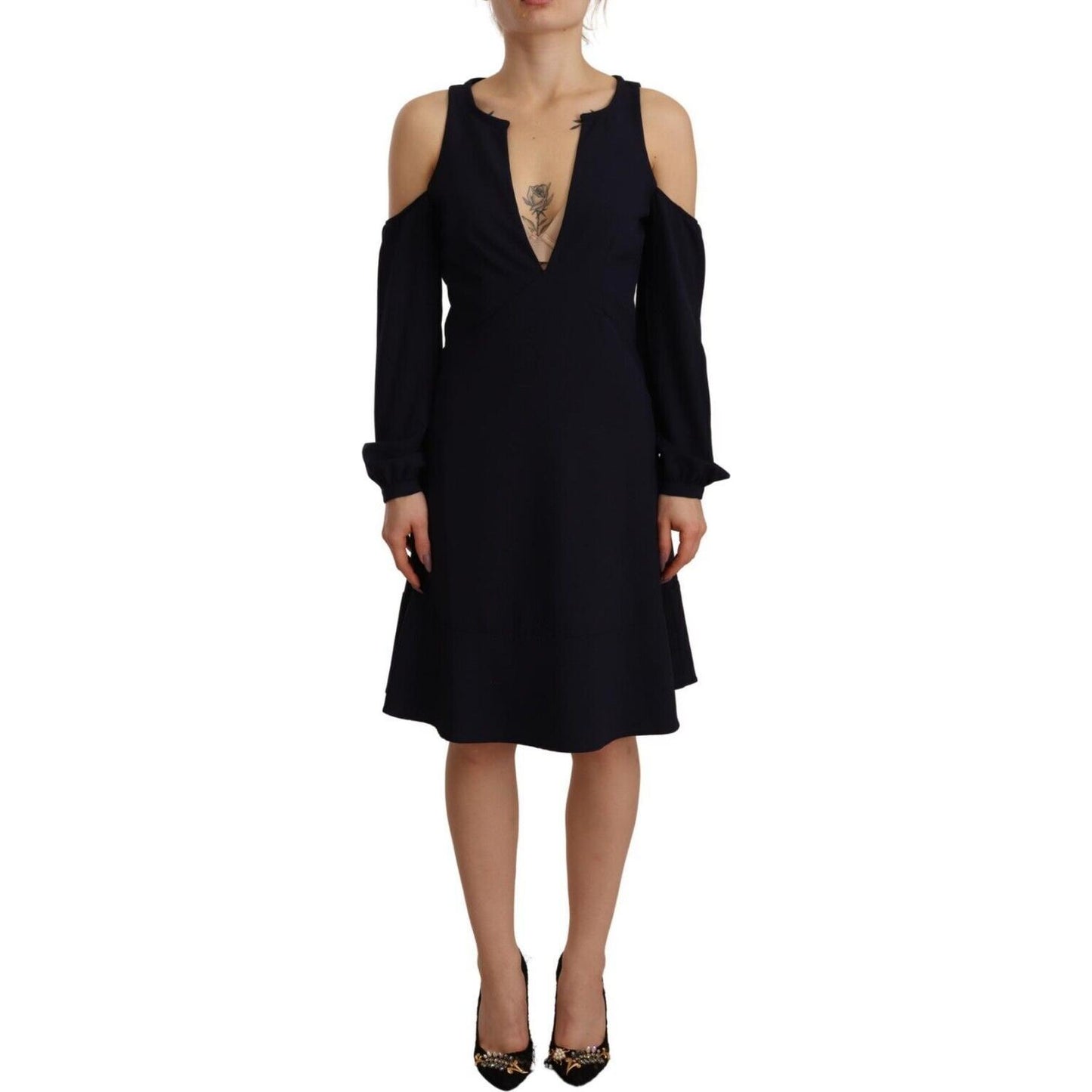 Twinset Black Long Sleeves Open Shoulder A-line Dress