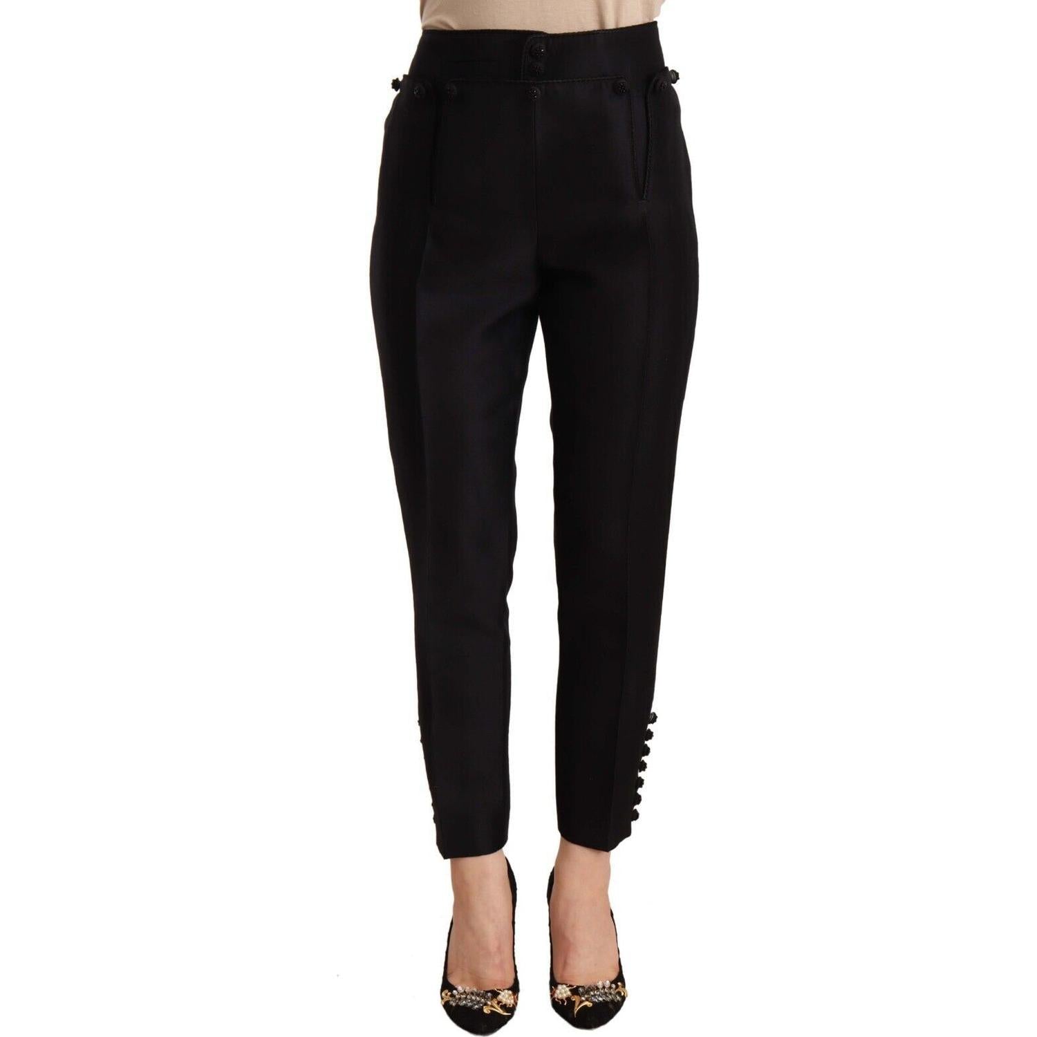Dsquared² Black Button Embellished Cropped High Waist Pants