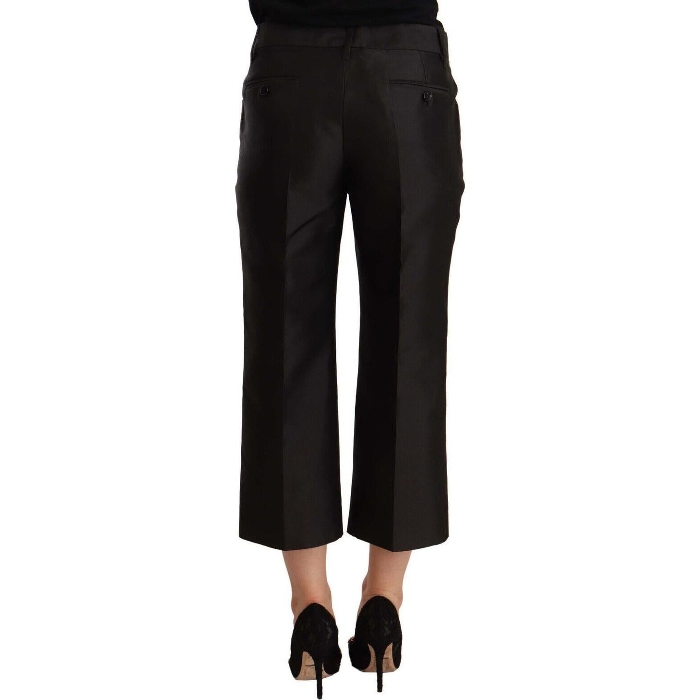 Dolce & Gabbana Black 100% Silk Flared Cropped Pants PAN72356 - 42
